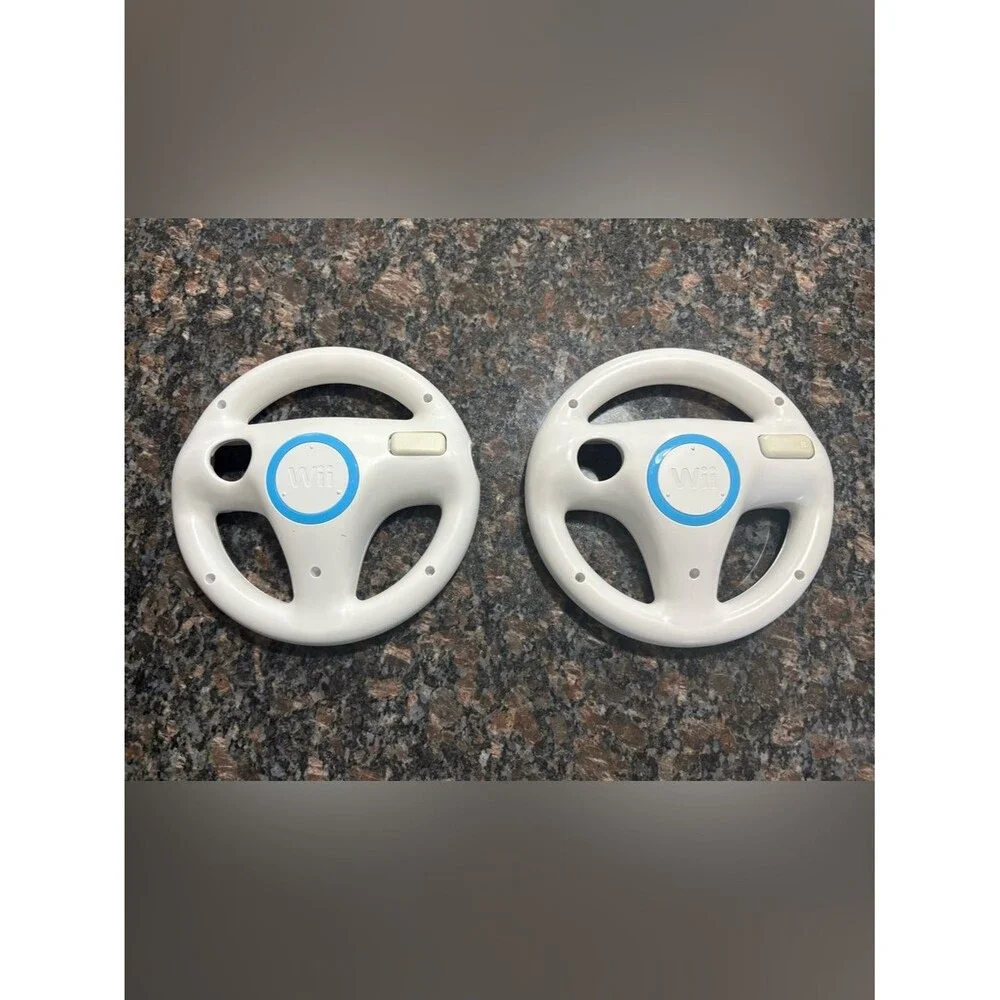 2X Official Nintendo Wii Steering Wheel Mario Kart OEM White RVL-024 Lot of 2